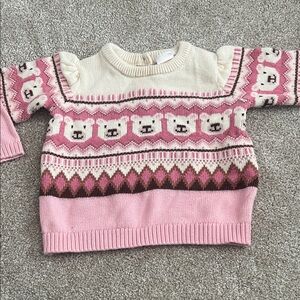 Gymboree Cream and Pink Bear Pattern Sweater